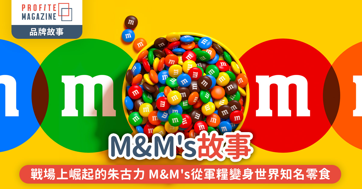 黃色背景，中間有一大堆M&M's朱古力 左邊有一個大的藍色和綠色M&M's 圖，右邊有紅色和橙色的M&M's 圖